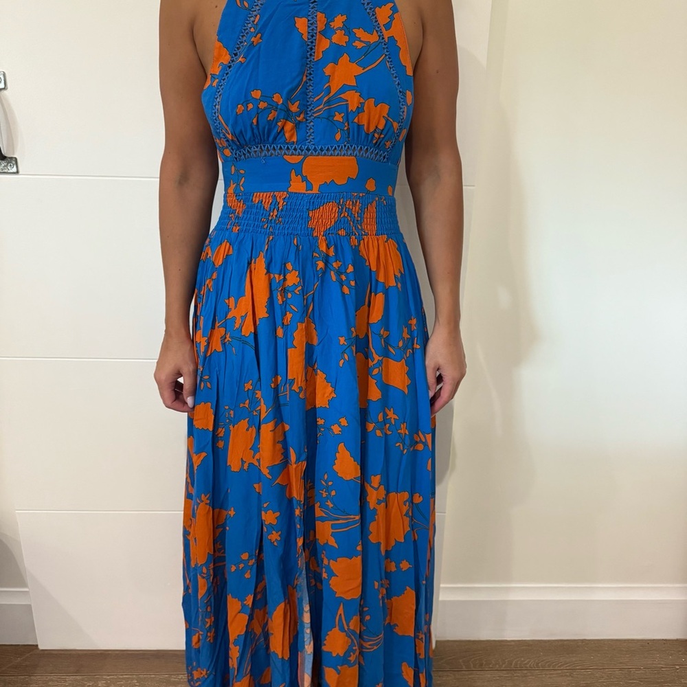 Blue and Orange Floral Maxi Dress